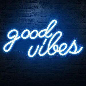 Good Vibes Neon Sign USB Powered Ice Blue Wall Decor for Bedroom 16.1x8.3x0.6